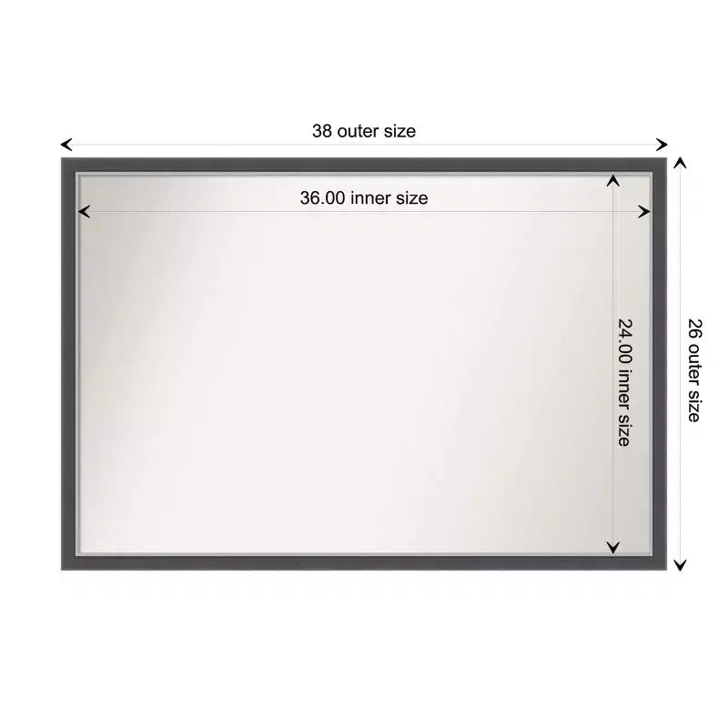 36 in. W x 24 in. H Rectangle Framed Black Silver Thin Bathroom Vanity Mirror