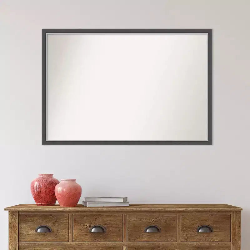 36 in. W x 24 in. H Rectangle Framed Black Silver Thin Bathroom Vanity Mirror