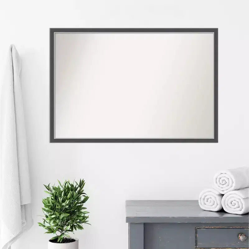 36 in. W x 24 in. H Rectangle Framed Black Silver Thin Bathroom Vanity Mirror