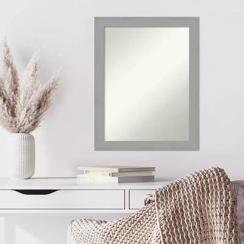 22" x 28" Non-Beveled Brushed Nickel Wall Mirror - Modern Rectangle, Includes Mounting Hardware