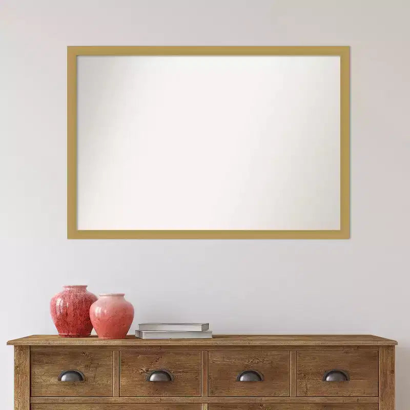 Lustro łazienkowe 38" x 26" bez fazowania, wąska rama szczotkowane złoto