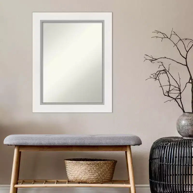 24" x 30" nicht facettierter Badezimmerspiegel - weiß-silberner Rahmen, rechteckig, Polystyrol, wandmontiert