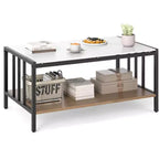 Mesa de café rectangular de 2 niveles con tablero de losa de piedra y estante abierto
