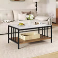 Mesa de café rectangular de 2 niveles con tablero de losa de piedra y estante abierto