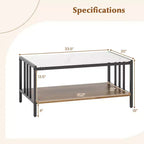 Mesa de café rectangular de 2 niveles con tablero de losa de piedra y estante abierto