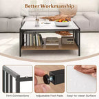Mesa de café rectangular de 2 niveles con tablero de losa de piedra y estante abierto