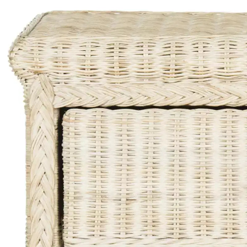 Nachttisch aus Korbgeflecht & Kiefernholz mit Schublade und Regal – Off-White