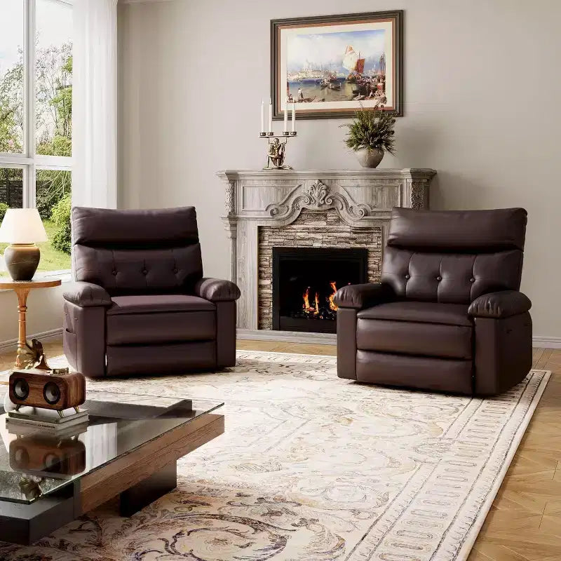 Übergroßer drehbarer Schaukel-Relaxsessel, breiter manueller PU-Ledersessel mit gepolsterten Arm- & Rückenlehnen, 360° Drehung für Wohnzimmer, Schlafzimmer, Braun