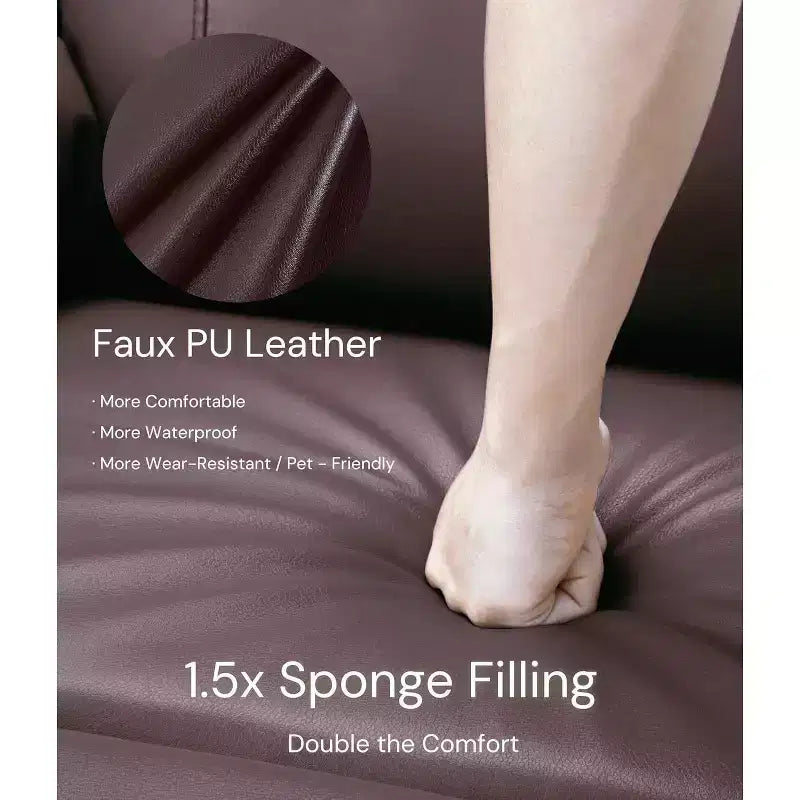 Übergroßer drehbarer Schaukel-Relaxsessel, breiter manueller PU-Ledersessel mit gepolsterten Arm- & Rückenlehnen, 360° Drehung für Wohnzimmer, Schlafzimmer, Braun