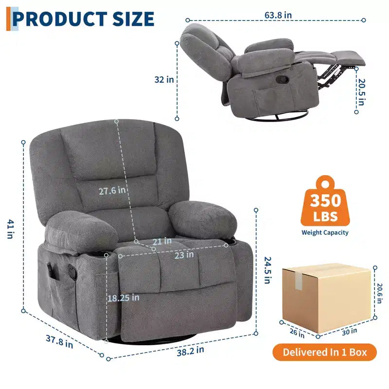 Swivel Recliner Chair with Vibration Massage and Heating Function