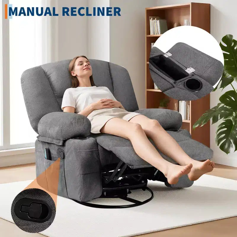 Swivel Recliner Chair with Vibration Massage and Heating Function