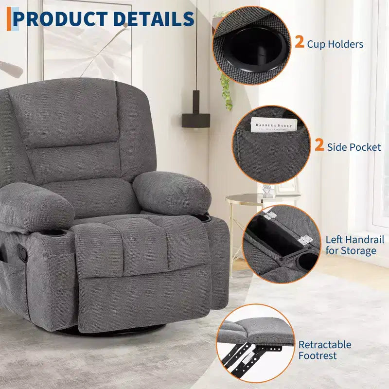 Swivel Recliner Chair with Vibration Massage and Heating Function