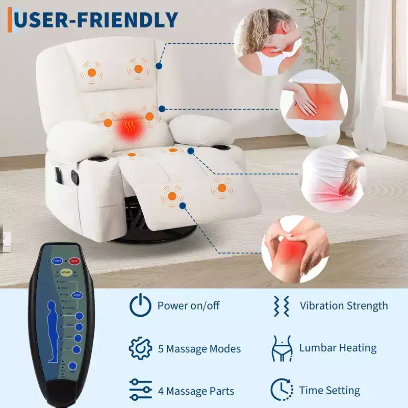 Drehbarer Relaxsessel mit Vibrationsmassage und Heizfunktion