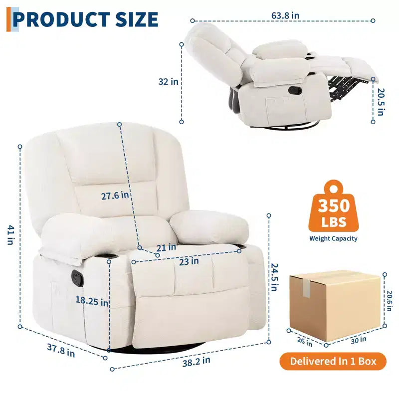 Swivel Recliner Chair with Vibration Massage and Heating Function