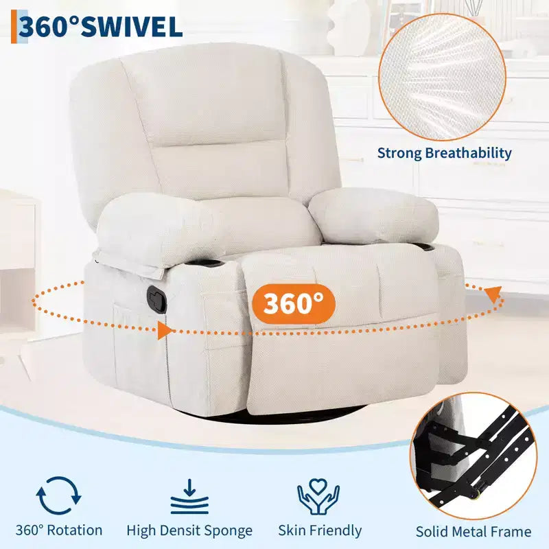 Swivel Recliner Chair with Vibration Massage and Heating Function