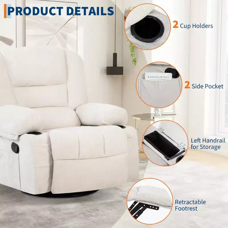 Swivel Recliner Chair with Vibration Massage and Heating Function