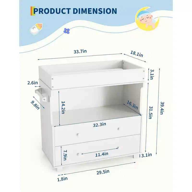 Wooden Baby Changing Table with 2 Drawers