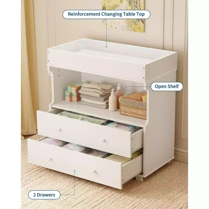 Wooden Baby Changing Table with 2 Drawers