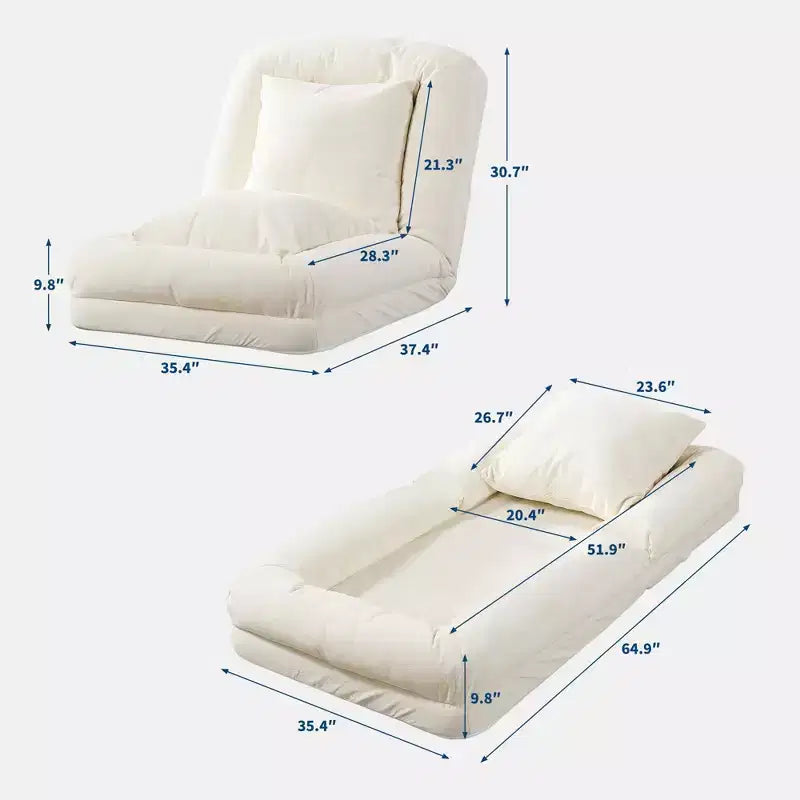 Sofá cama de suelo ajustable de 5 posiciones de 64.9'', tumbona tapizada para adultos y mascotas, sofá perezoso plegable  