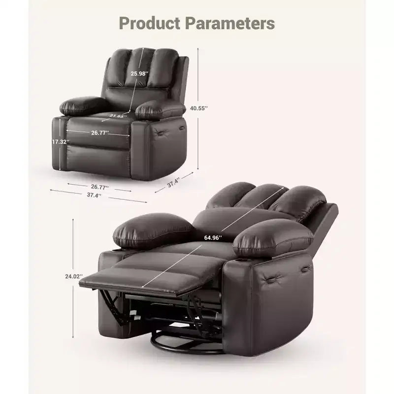 Manueller Relaxsessel für Erwachsene – PU-Ledersessel mit breitem Sitz für Wohnzimmer