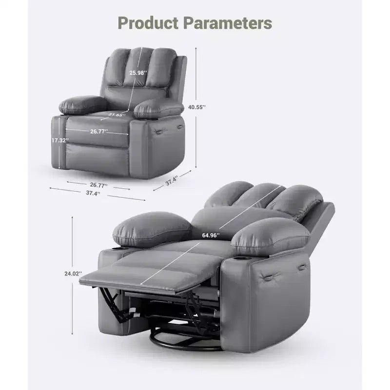 Manueller Relaxsessel für Erwachsene – PU-Ledersessel mit breitem Sitz für Wohnzimmer