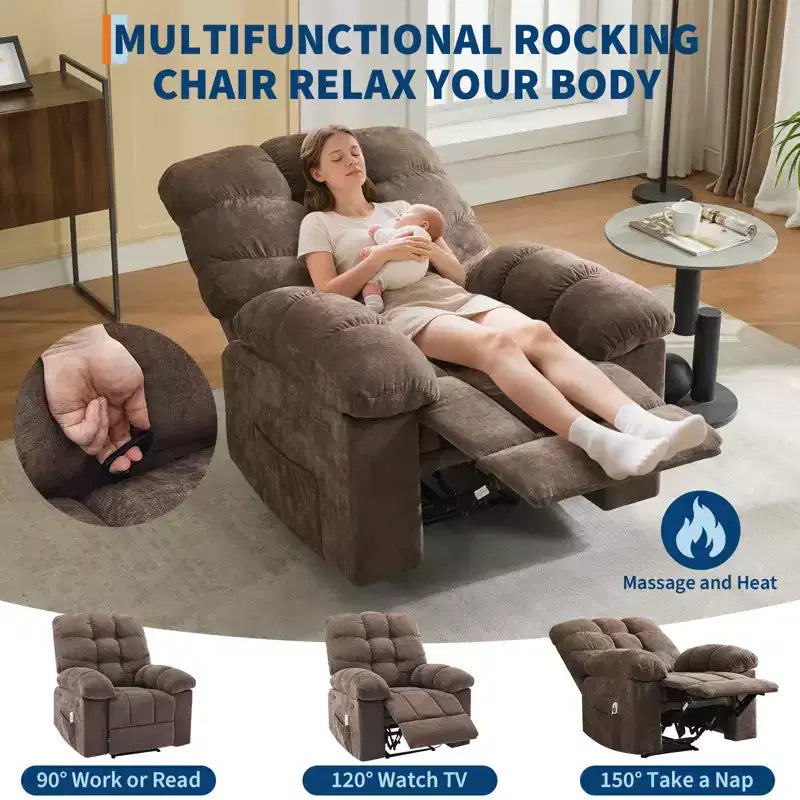 Schaukel-Relaxsessel mit Massage- und Heizfunktion, 2 Seitentaschen