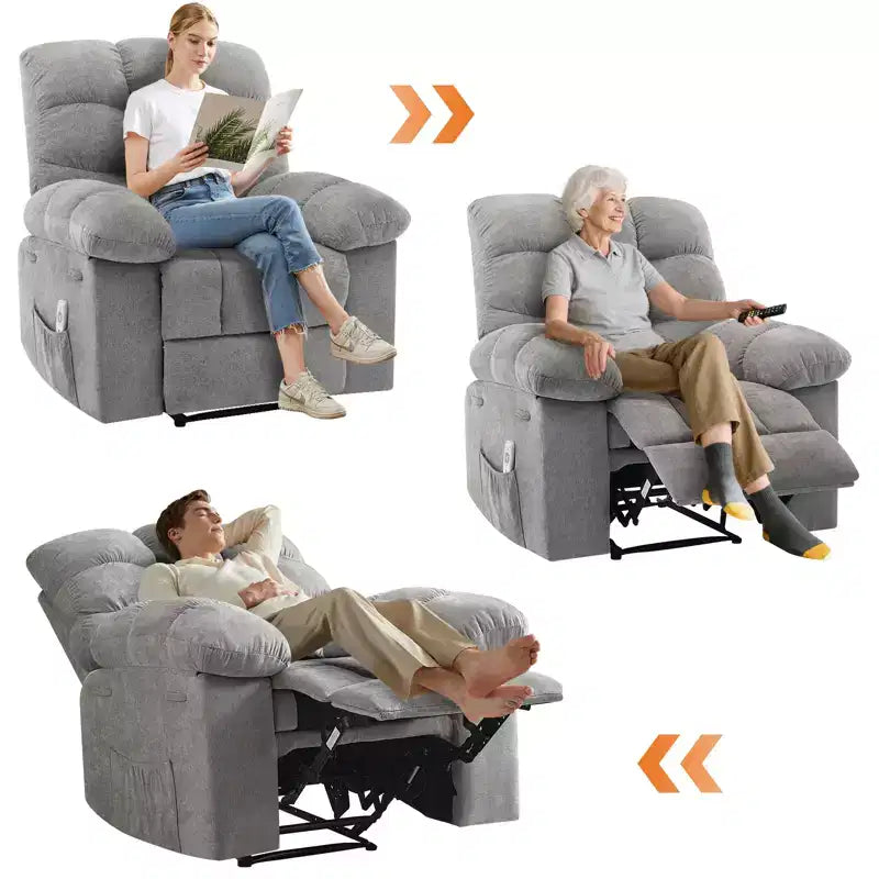 Schaukel-Relaxsessel mit Massage- und Heizfunktion, 2 Seitentaschen