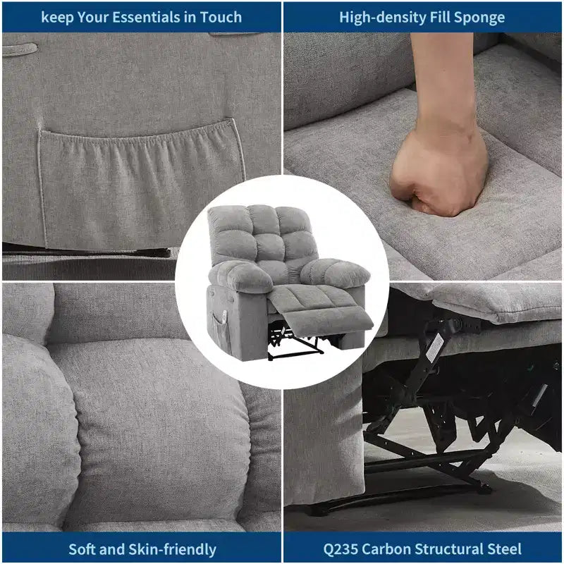 Schaukel-Relaxsessel mit Massage- und Heizfunktion, 2 Seitentaschen