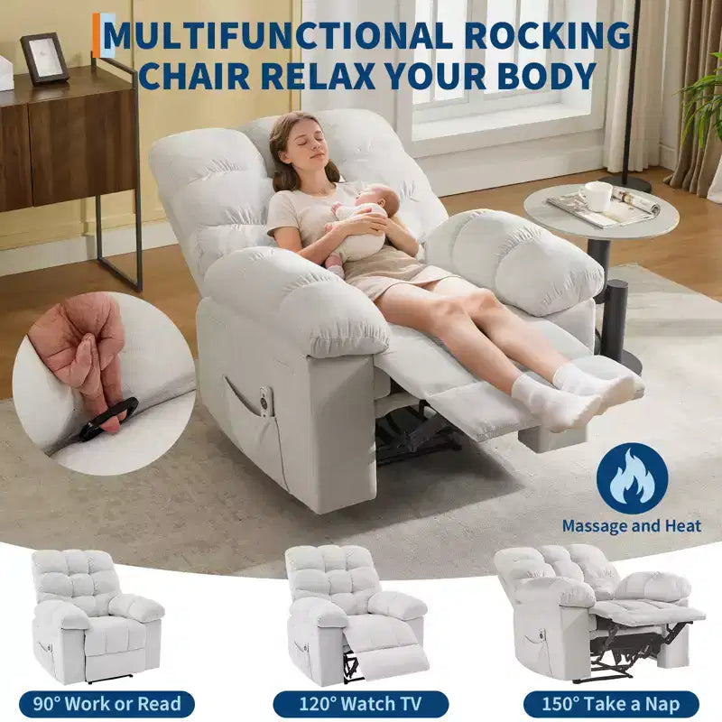 Schaukel-Relaxsessel mit Massage- und Heizfunktion, 2 Seitentaschen