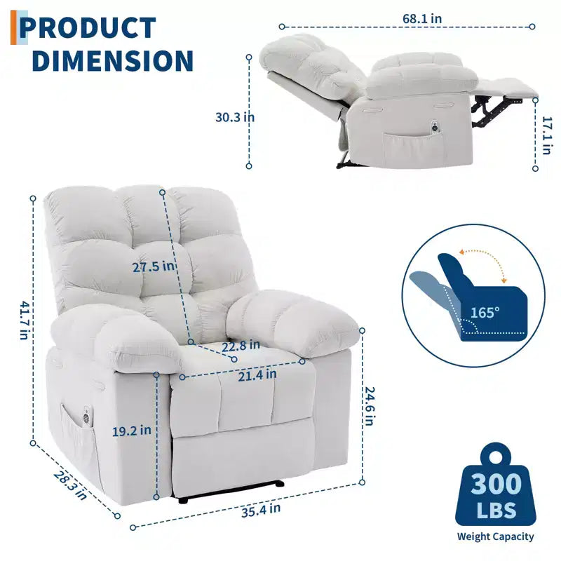 Schaukel-Relaxsessel mit Massage- und Heizfunktion, 2 Seitentaschen