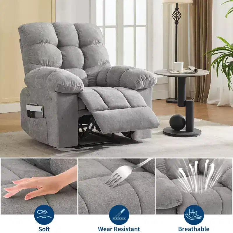 Schaukel-Relaxsessel mit Massage- und Heizfunktion, 2 Seitentaschen
