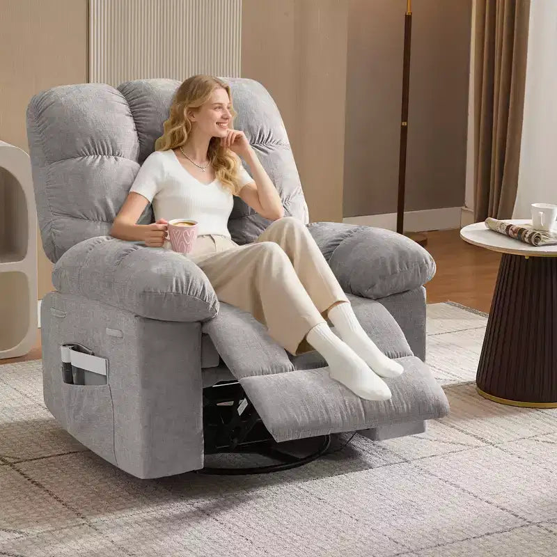 Drehbarer Schaukel-Relaxsessel mit Massage und Wärme – Leinenbezogen