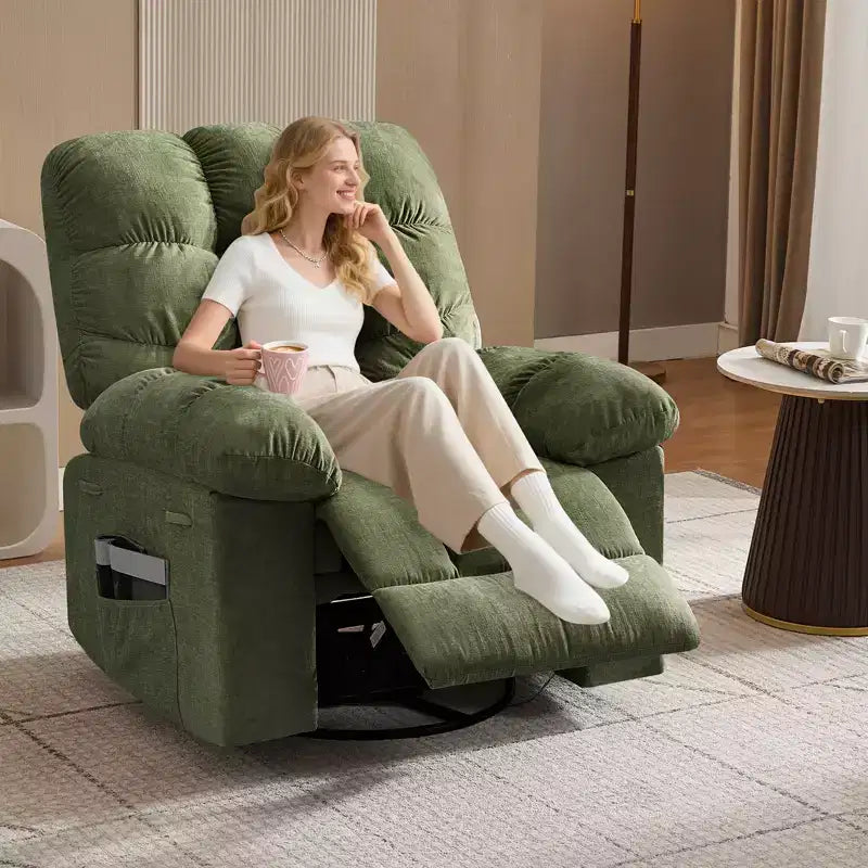 Drehbarer Schaukel-Relaxsessel mit Massage und Wärme – Leinenbezogen