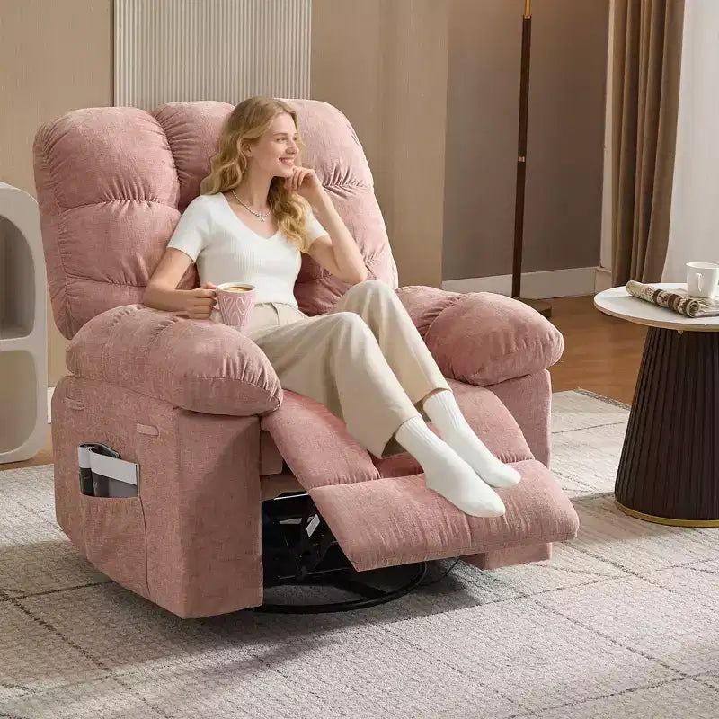 Drehbarer Schaukel-Relaxsessel mit Massage und Wärme – Leinenbezogen