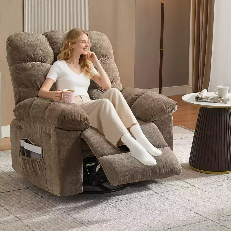 Drehbarer Schaukel-Relaxsessel mit Massage und Wärme – Leinenbezogen