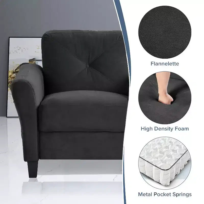 Samtbezogener Einzelsessel mit knopfgepolsterter Rückenlehne – Moderner Sessel für Wohnzimmer, Schlafzimmer, Büro, Schwarz
