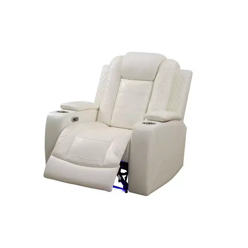 Elektrischer Relaxsessel, Ledersessel mit USB-Ladung, Stauraum & Getränkehalter für Wohnzimmer, Weiß