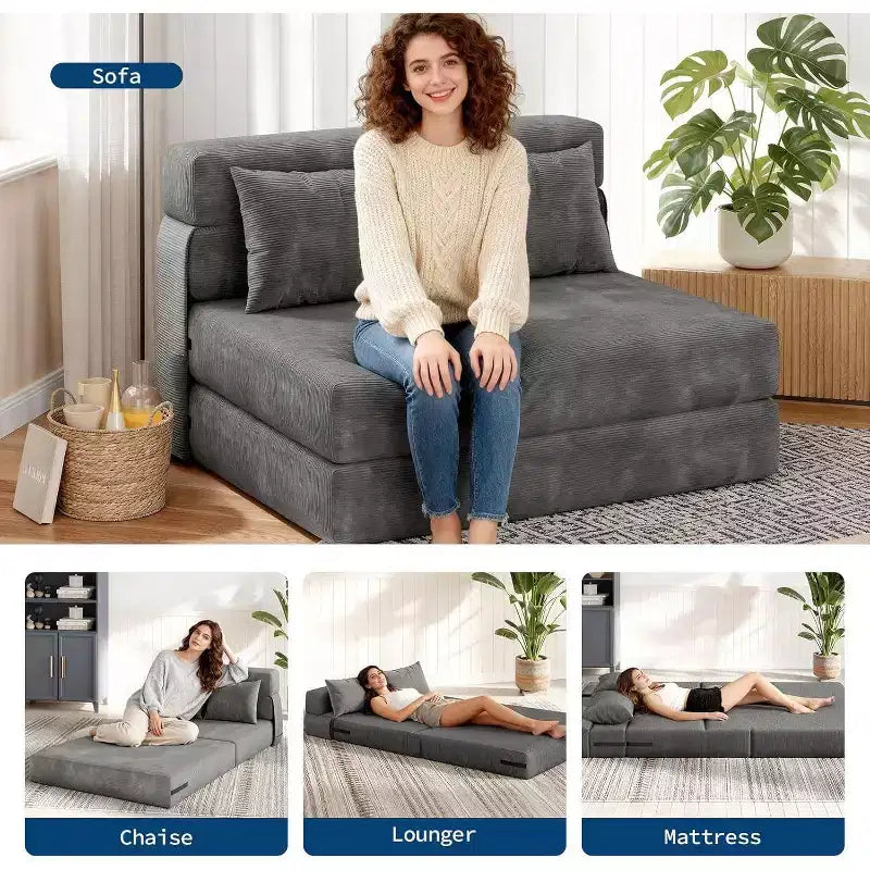 Sofá cama convertible de 76 pulgadas - loveseat plegable 4 en 1 con tapizado de pana