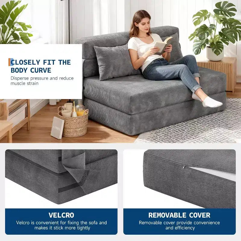 76-Zoll umwandelbares Schlafsofa - 4-in-1 klappbares Schlafsofa mit Cordstoffbezug