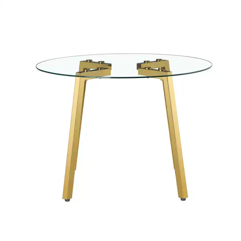 42-Inch Round Tempered Glass Dining Table with Gold Metal Legs