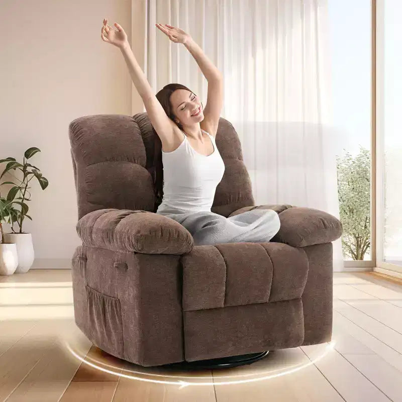 Schaukel-Relaxsessel, 360° drehbarer Schaukelstuhl, Einzelsessel, extra breiter manueller Relaxsessel, Chenille-Bezug