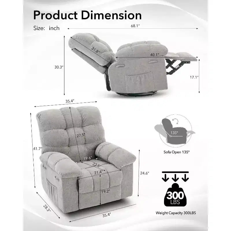 Schaukel-Relaxsessel, 360° drehbarer Schaukelstuhl, Einzelsessel, extra breiter manueller Relaxsessel, Chenille-Bezug