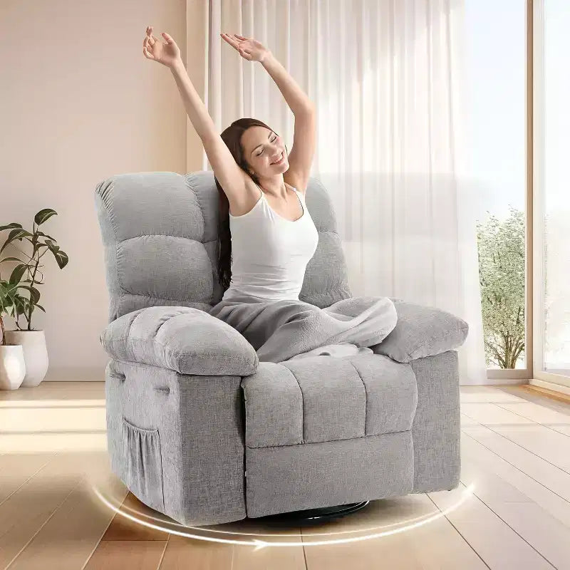 Schaukel-Relaxsessel, 360° drehbarer Schaukelstuhl, Einzelsessel, extra breiter manueller Relaxsessel, Chenille-Bezug