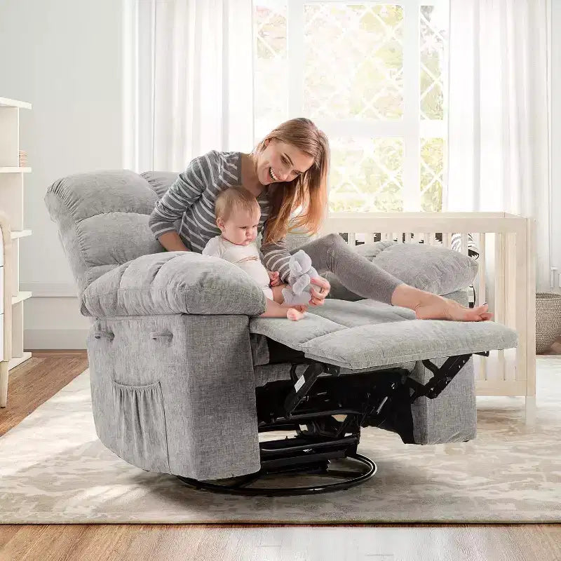 Schaukel-Relaxsessel, 360° drehbarer Schaukelstuhl, Einzelsessel, extra breiter manueller Relaxsessel, Chenille-Bezug