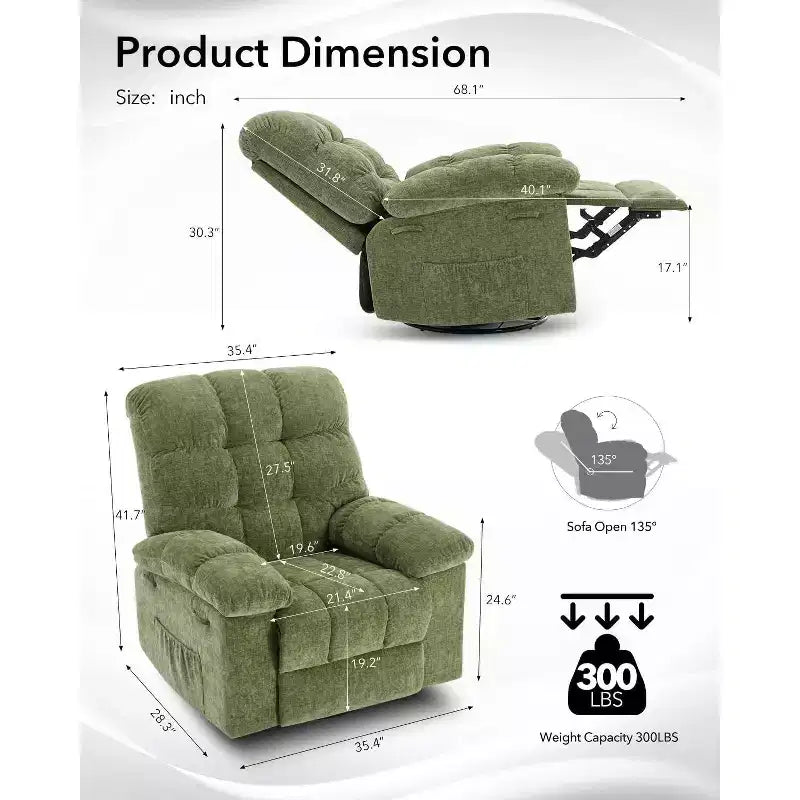 Schaukel-Relaxsessel, 360° drehbarer Schaukelstuhl, Einzelsessel, extra breiter manueller Relaxsessel, Chenille-Bezug