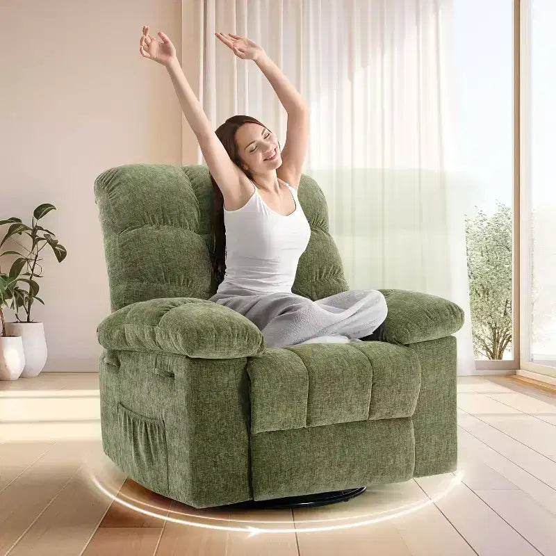 Schaukel-Relaxsessel, 360° drehbarer Schaukelstuhl, Einzelsessel, extra breiter manueller Relaxsessel, Chenille-Bezug