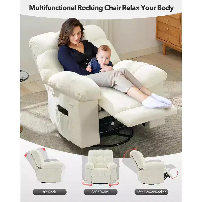Schaukel-Relaxsessel, 360° drehbarer Schaukelstuhl, Einzelsessel, extra breiter manueller Relaxsessel, Chenille-Bezug