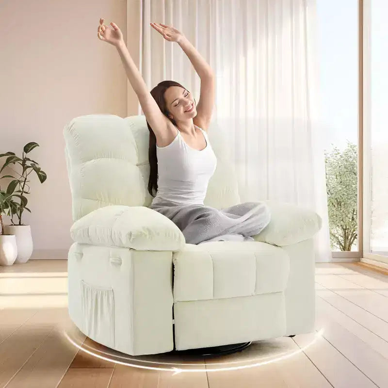 Schaukel-Relaxsessel, 360° drehbarer Schaukelstuhl, Einzelsessel, extra breiter manueller Relaxsessel, Chenille-Bezug