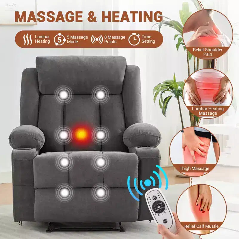 Massagerocker-Relaxsessel mit Seitentaschen und Getränkehalter