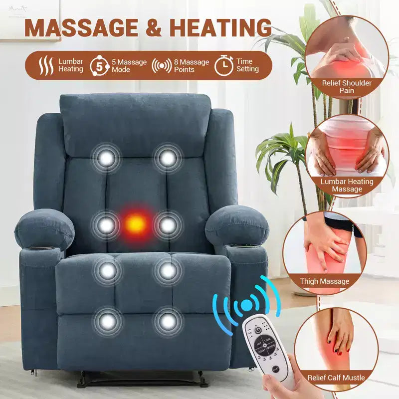 Massagerocker-Relaxsessel mit Seitentaschen und Getränkehalter